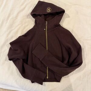 Lulu Lemon Cropped Full Zip Scuba Brown Hoodie with Gold Zipper